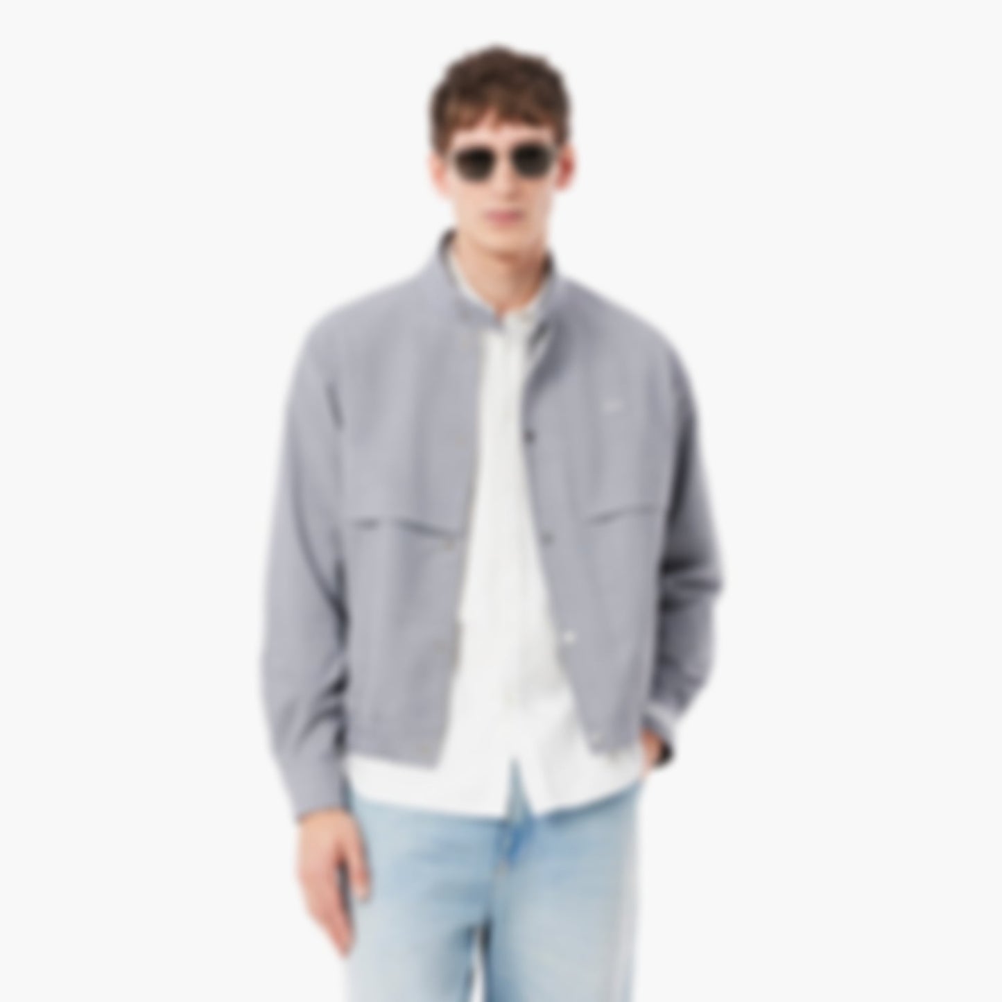 Wool Blend Harrington Jacket - Light Grey