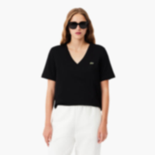 Women's Relaxed Fit Soft Cotton V-Neck T-Shirt - Black