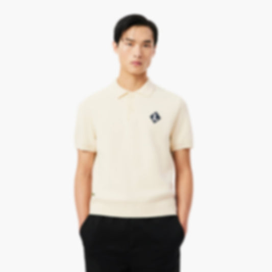 Made In France Badge Accent Polo Collar Sweater - Cream