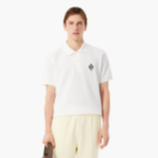 Classic Fit Badge Accent Piqué Polo - White