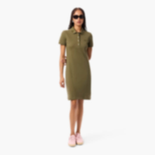 Women's Slim Fit Stretch Mini Piqué Polo Dress - Khaki Green