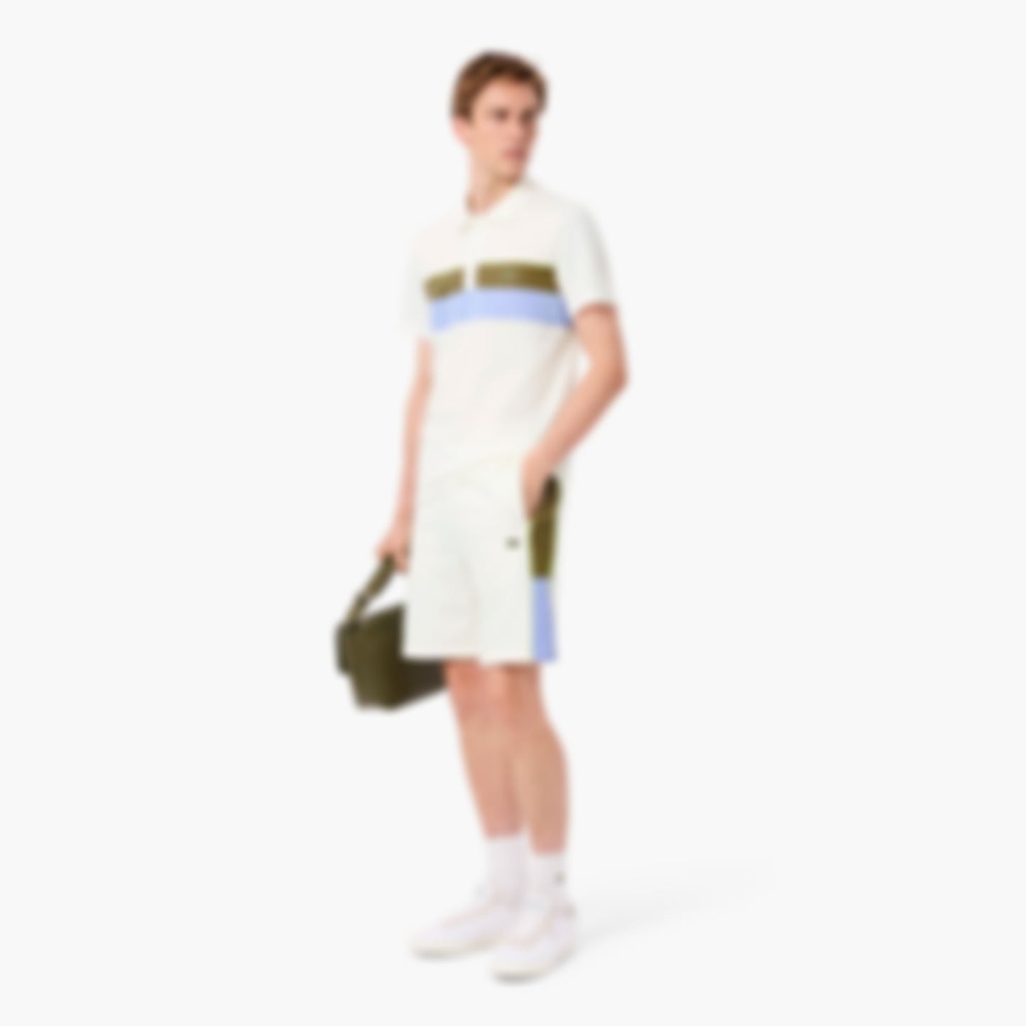 Men's Colorblock Fleece Shorts - White / Khaki Green / Purple