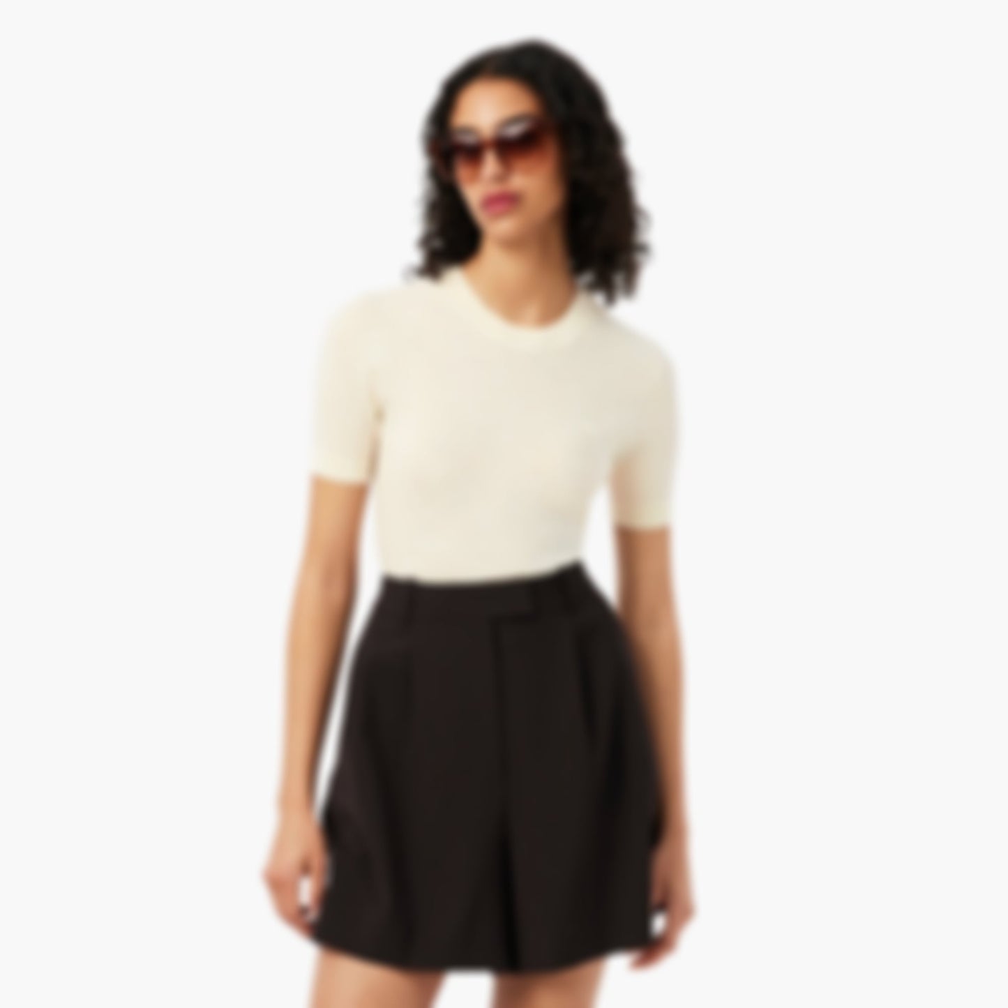 Women's Short Sleeve Merino Wool Rib Knit Sweater - White