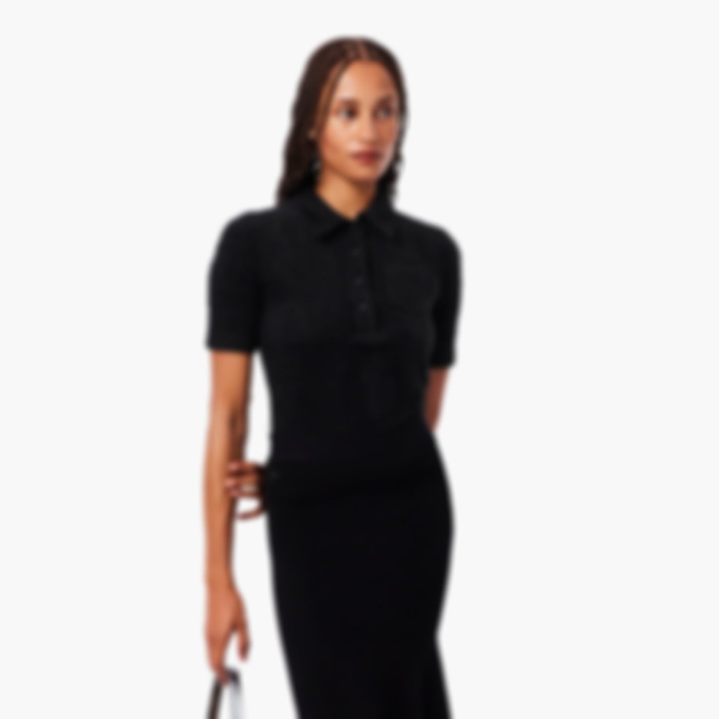 Women's Slim Fit Fuzzy Rib Knit Polo - Black