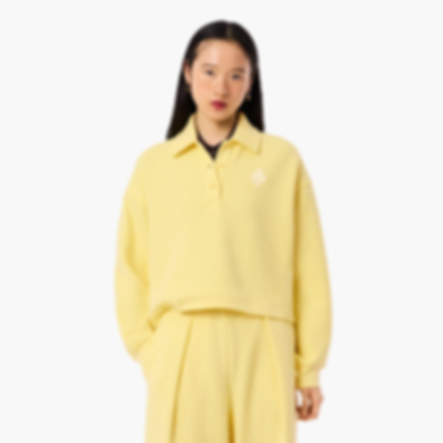 Oversized Ribbed Polo Sweatshirt - Blanc