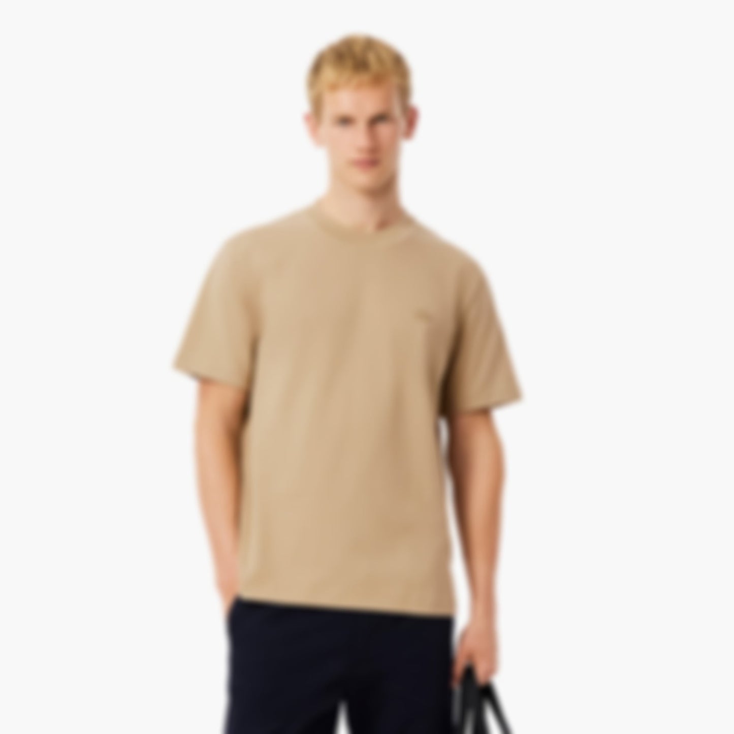 Men's Ribbed Neck Petit Piqué T-Shirt - Beige
