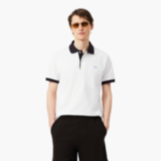 Classic Fit Contrast Rib Polo - Blanc / Marron