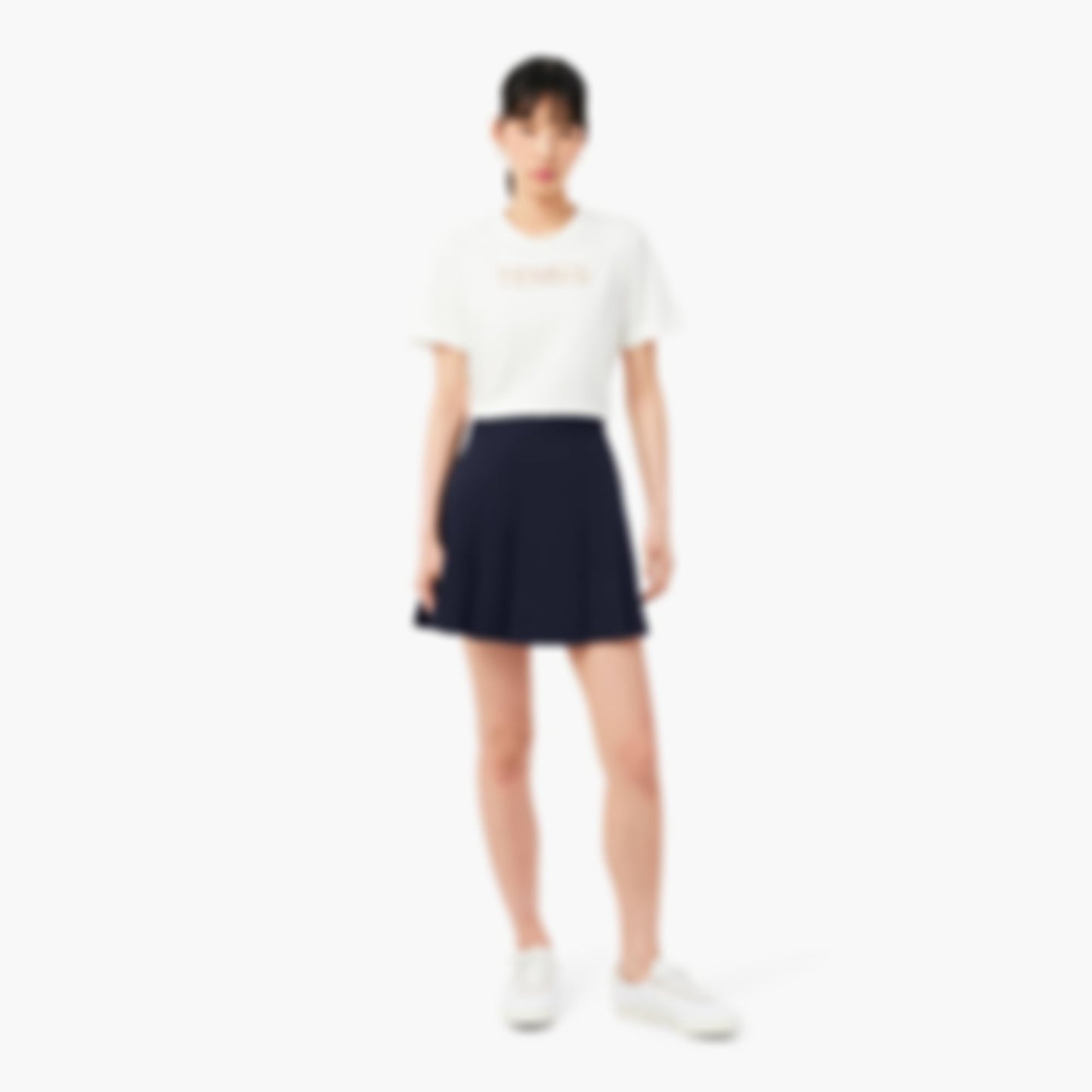 Women's Short Stretch Cotton Pleated Skirt - Navy Blue