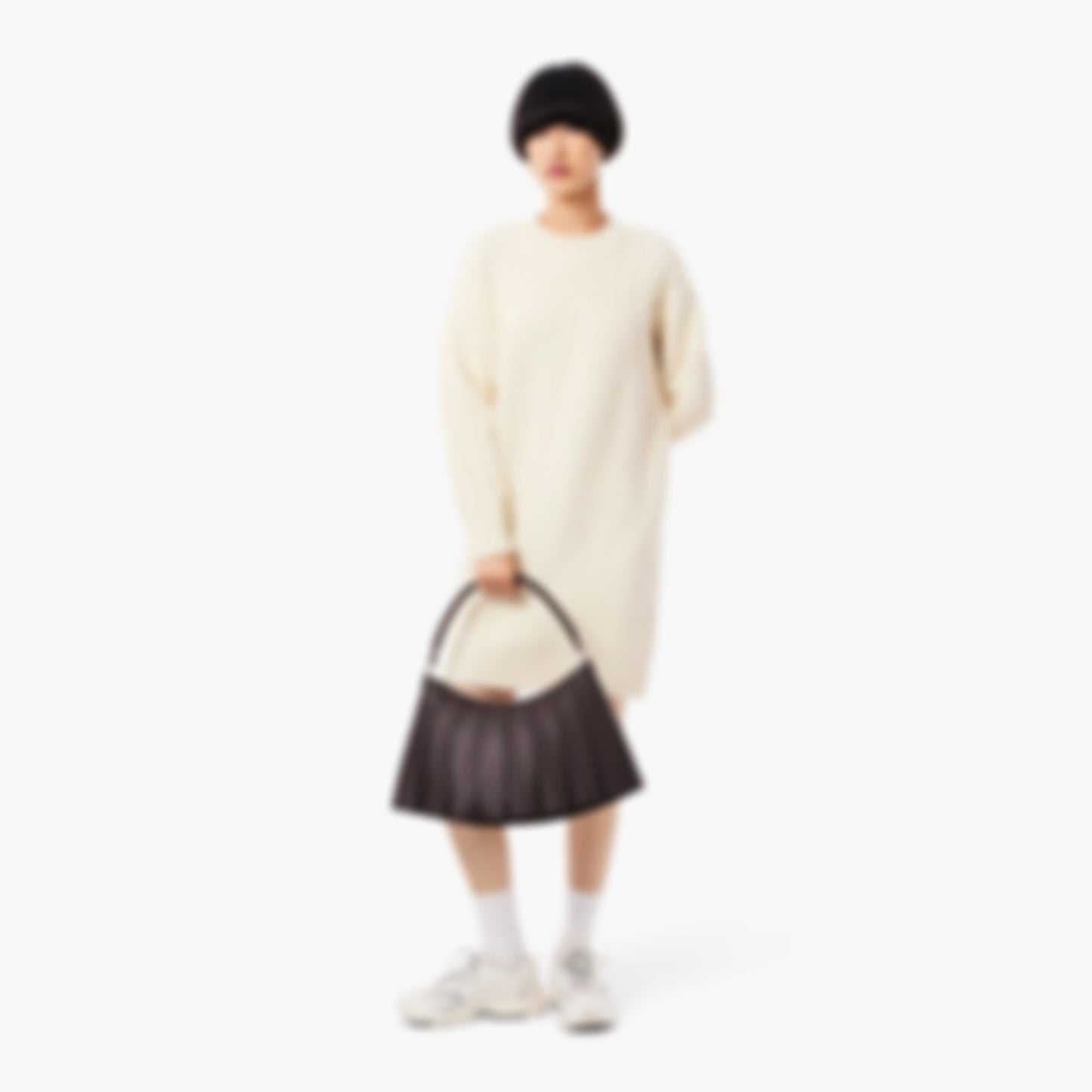 Women's Patchwork Effect Wool Sweater Dress - Cream