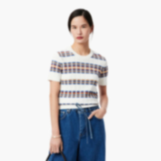 Women's Short Sleeve Rib Knit Sweater - White / Yellow / Orange / Brown / Blue