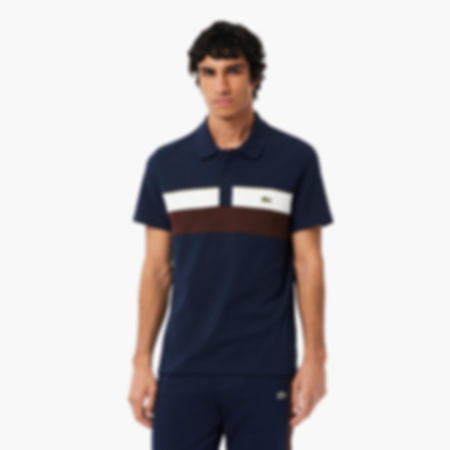 Men's Regular Fit Colorblock Petit Piqué Polo - Navy Blue / White / Brown
