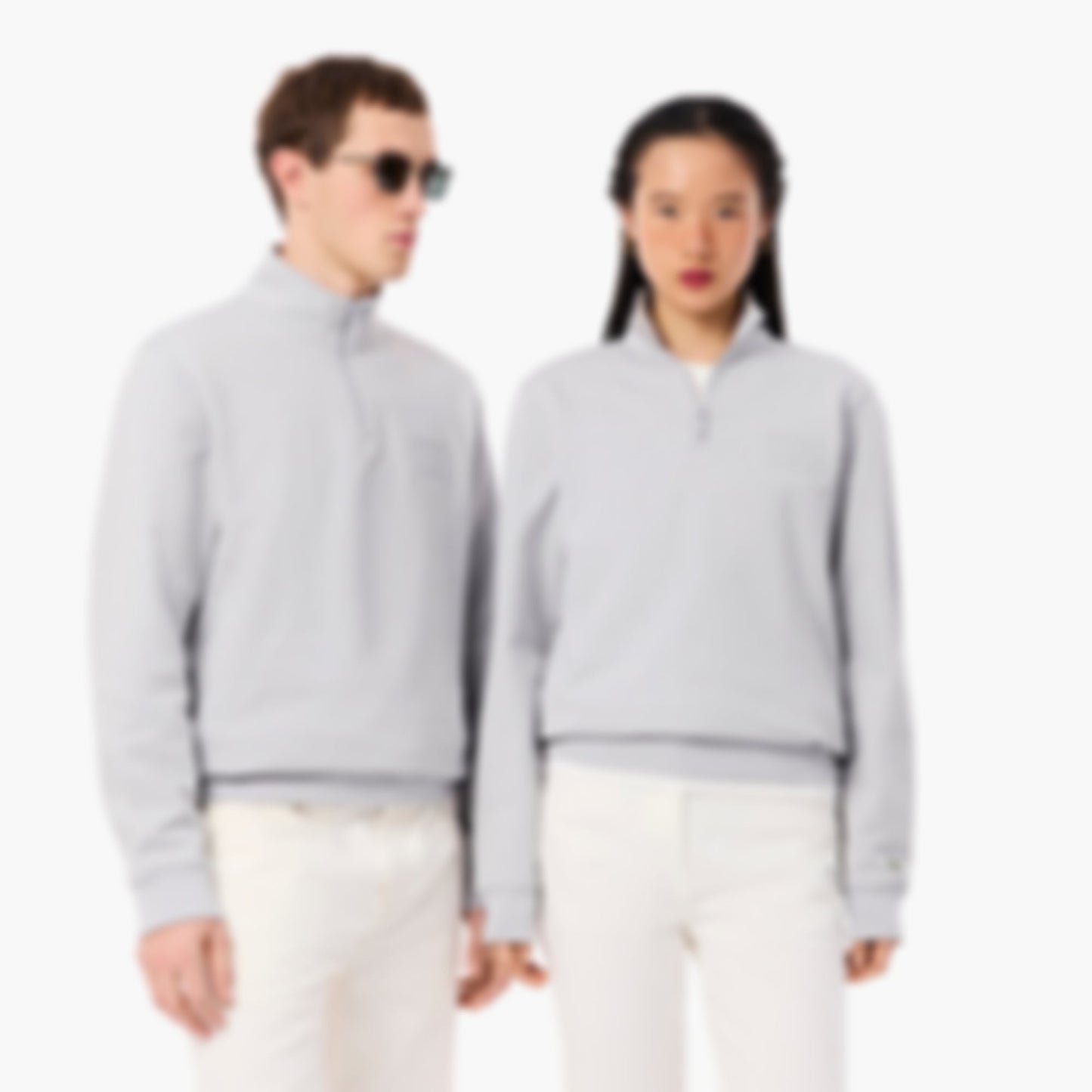 High Neck Embossed Zipped Sweatshirt - Light Grey