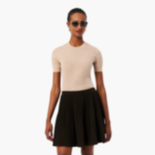 Women's Short Sleeve Merino Wool Rib Knit Sweater - Beige