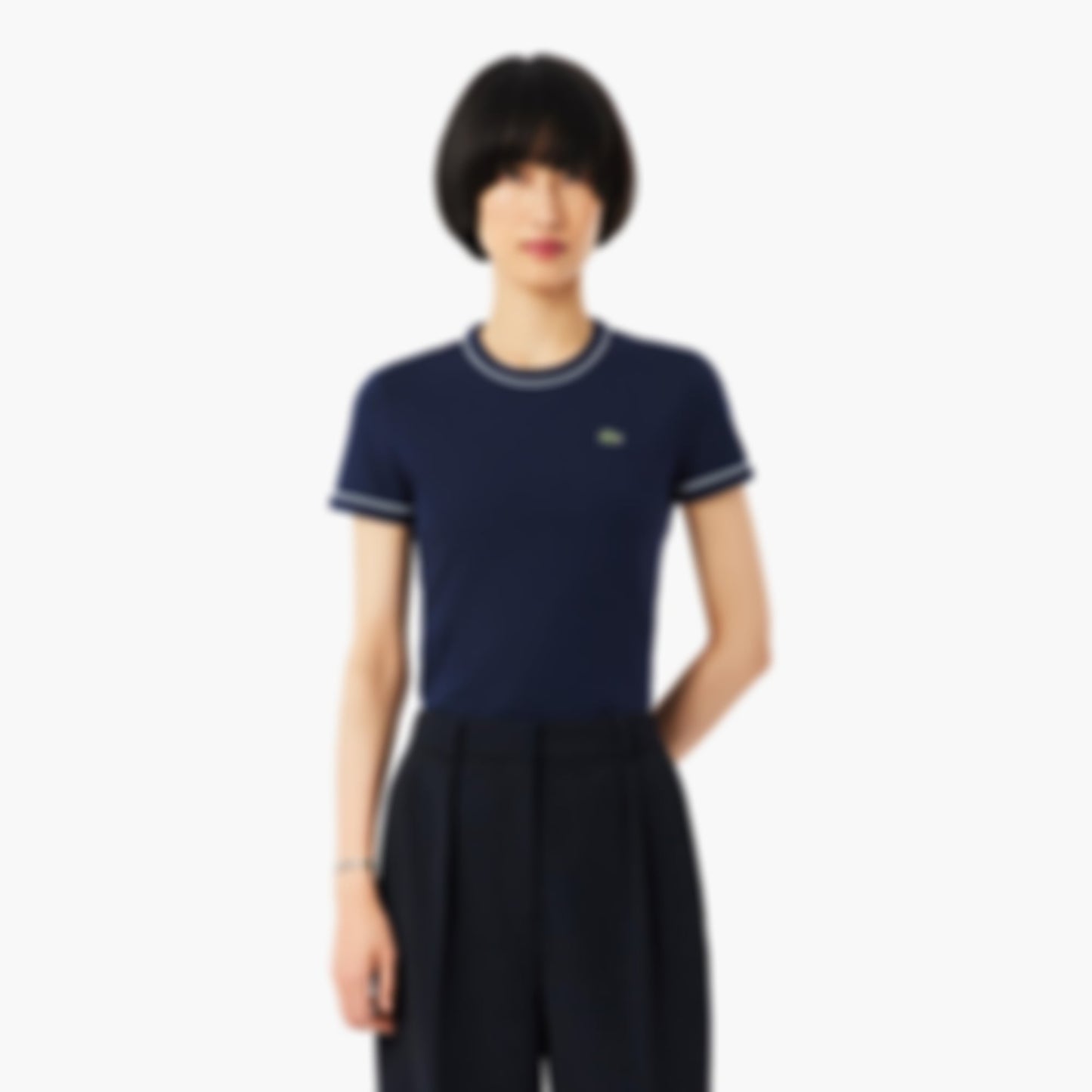 Women's Contrast Trim Jersey T-Shirt - Bleu Marine / Bleu Clair / Blanc