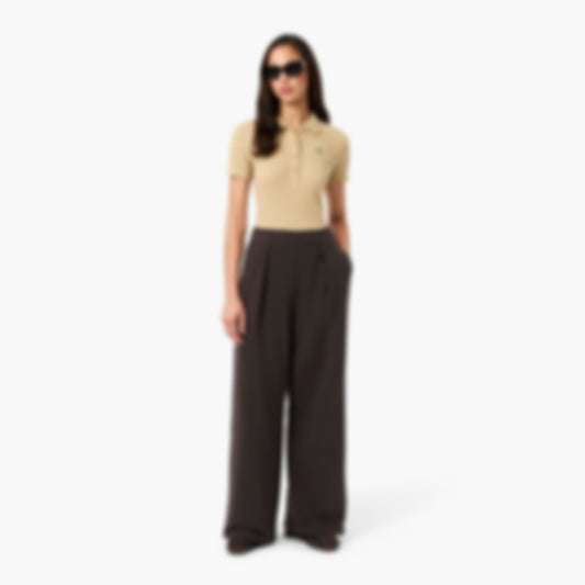 Women's Wide Leg Fleece Sweatpants - Brown