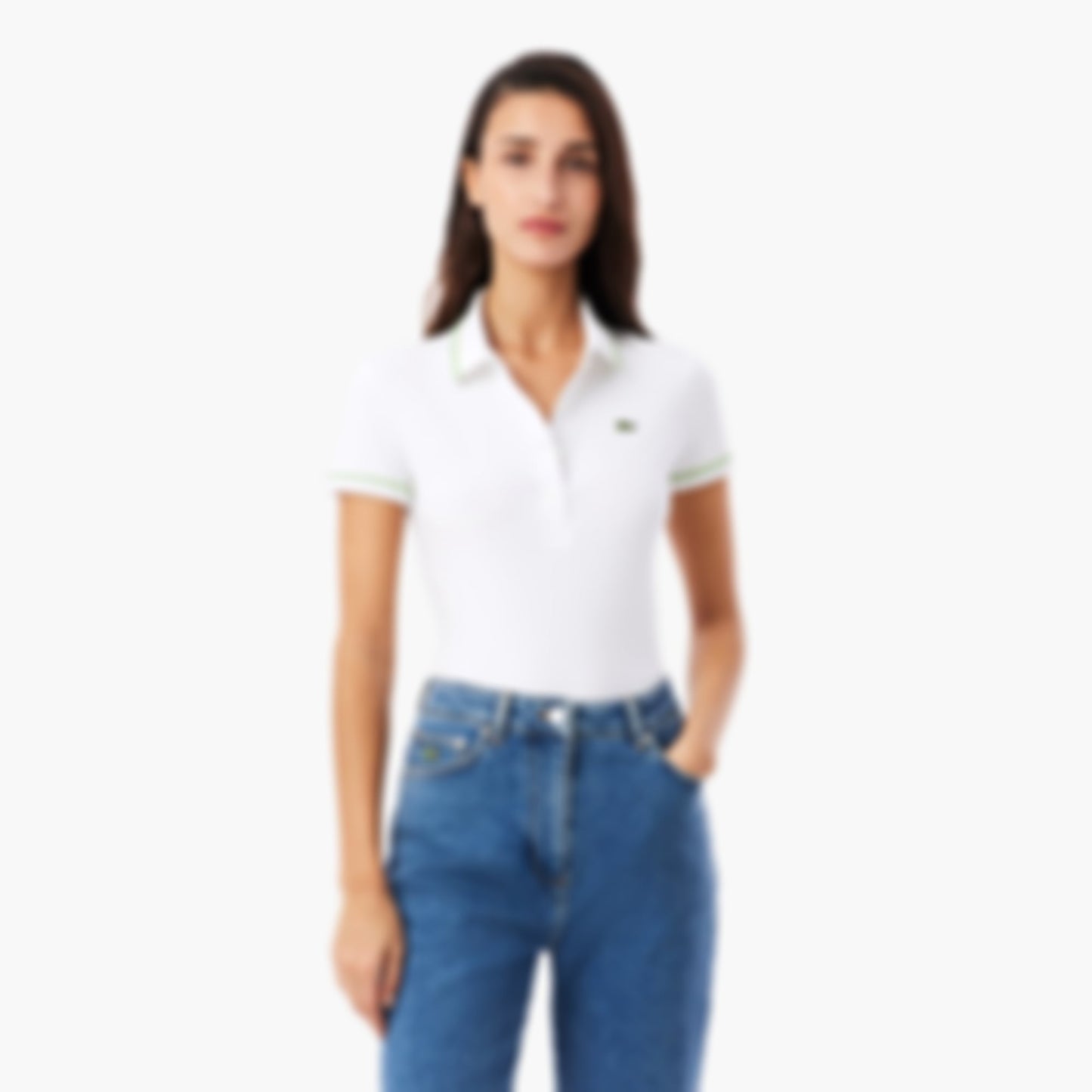 Women's L.12.D Slim Fit Trim Detail Polo - Blanc / Vert