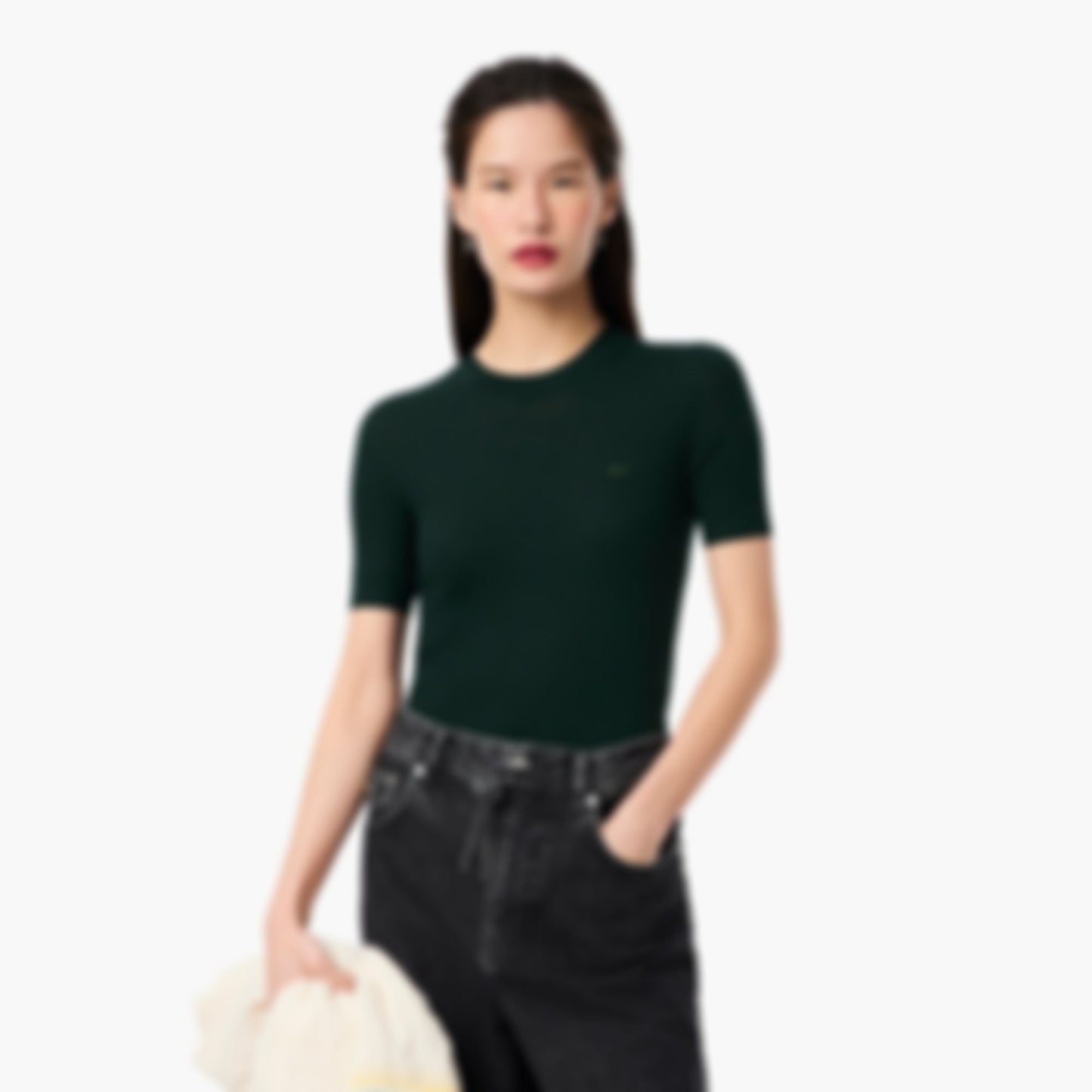 Women's Short Sleeve Merino Wool Rib Knit Sweater - Forest green