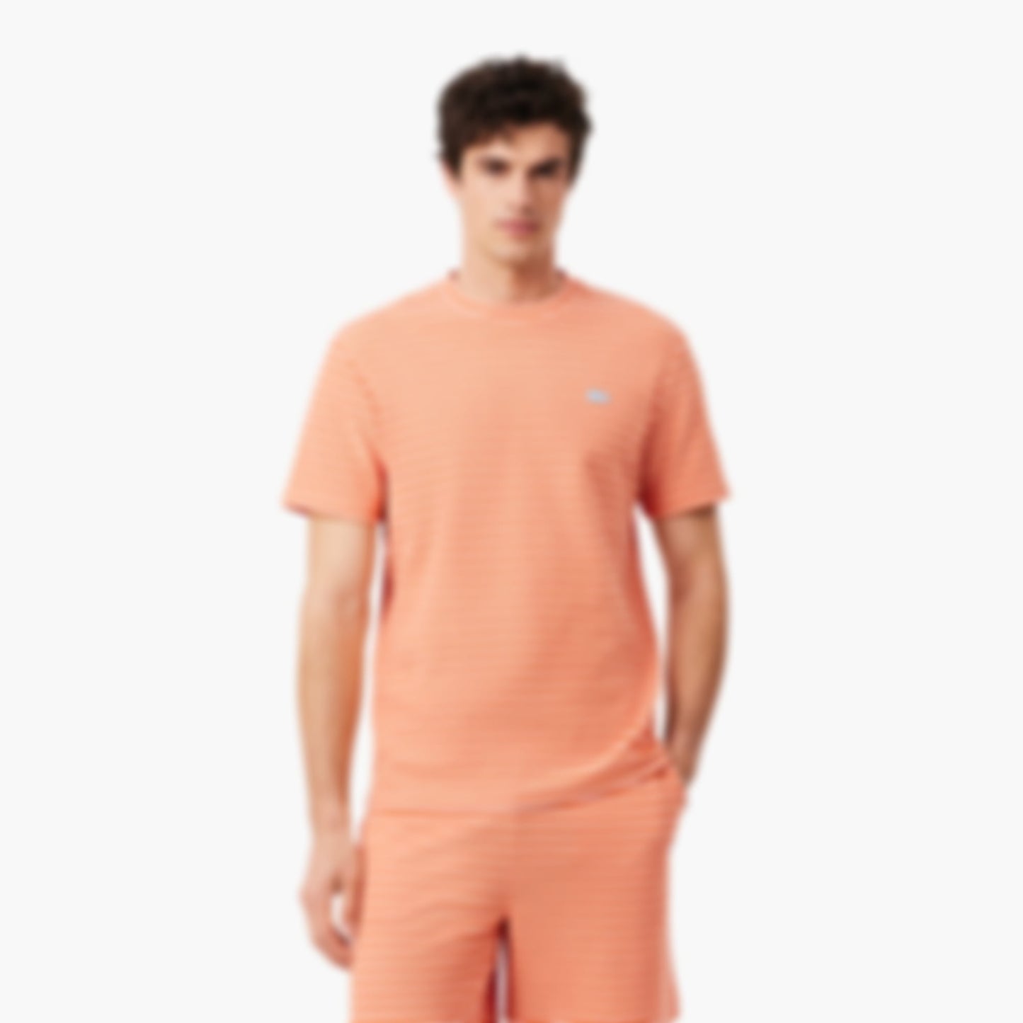 Textured Striped Cotton T-Shirt - Rose / Orange