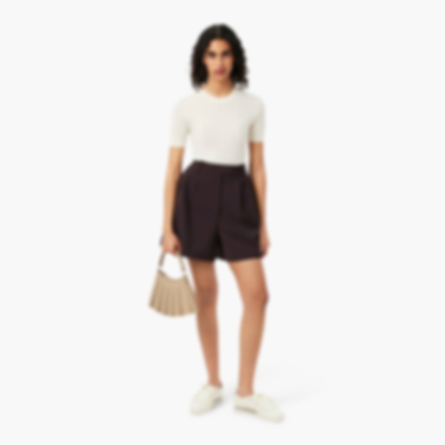 Oversized Wool Blend Pleated Bermuda Shorts - Brown