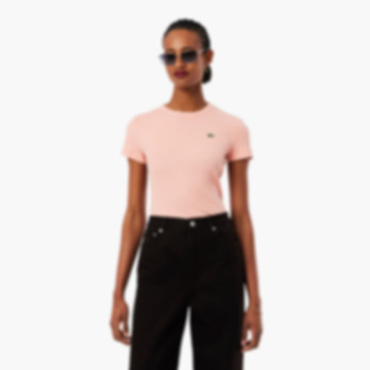 Women's Slim Fit Ribbed Cotton T-Shirt - Rose