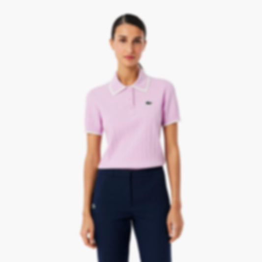 Women's Short Sleeve Polo Collar Golf Sweater - Rose / Blanc