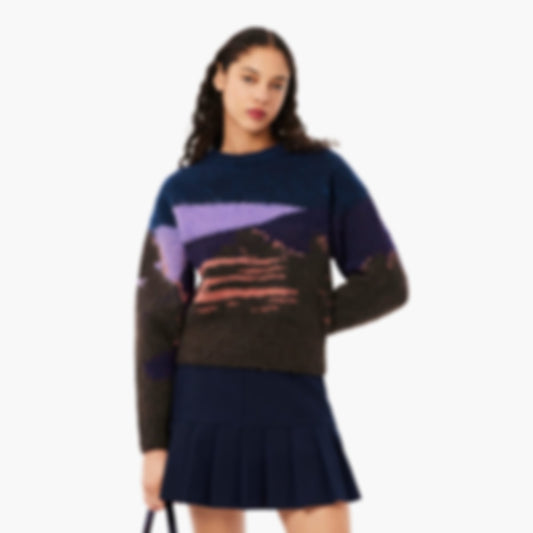 Women's Landscape Wool Sweater - Blue / Brown / Purple / Light Pink