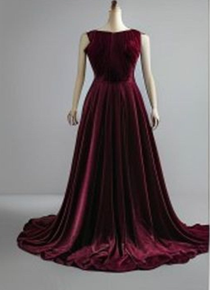 Burgundy Velvet Evening Gown - back view